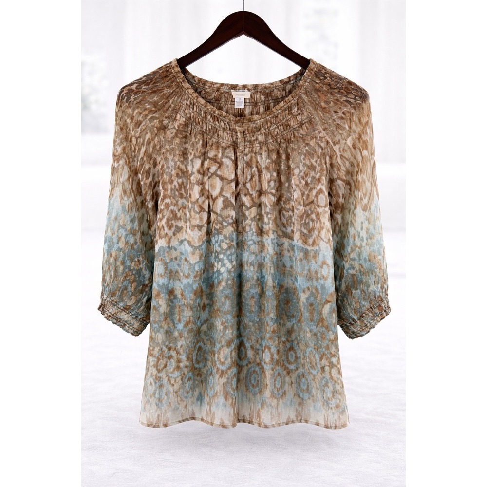 Chicos Women's Silk Blend Peasant Blouse Size 3 XL Boho Silky Shinny‎ Ombré